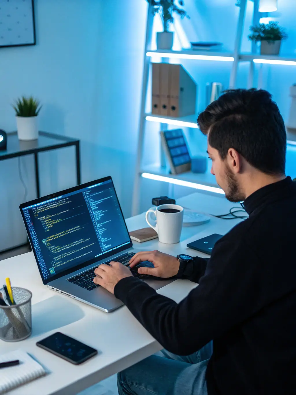 A developer writing clean code on a computer, representing ParveenWebDevs' commitment to quality web development.