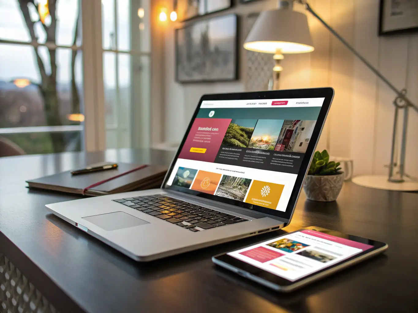 A modern, responsive website displayed on various devices, showcasing sleek design and intuitive navigation. The website features a clean layout, vibrant colors, and clear call-to-action buttons, emphasizing user experience and visual appeal.